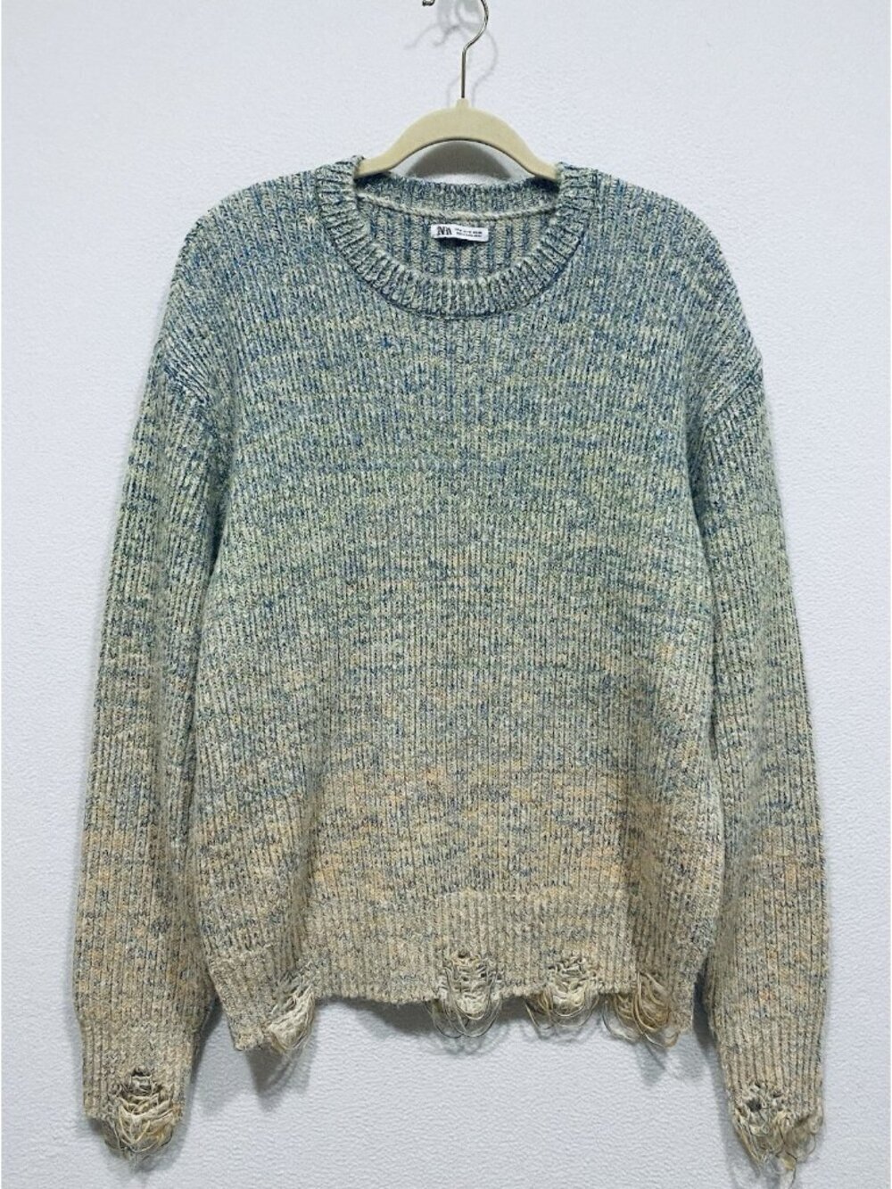 Zara Sweater Womens Medium Flecked Ombre Ribbed Ripped Hem Chunky Slouchy Boho